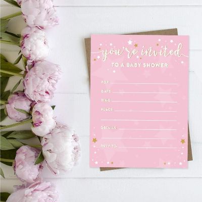 20 Twinkle Little Star Pink Invitations Image 1
