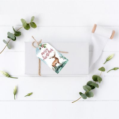 20 WATERCOLOR DEER CHRISTMAS GIFT TAGS Image 1