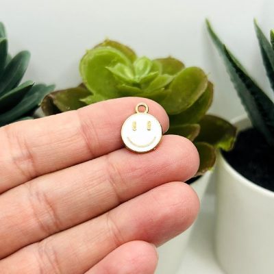 20 White Smiley Face Charms Image 2