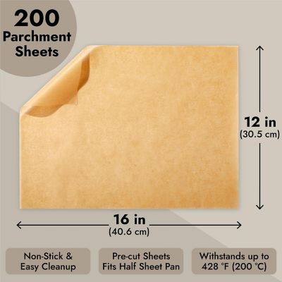 200 Pack Unbleached Parchment Paper Sheets for Baking, Brown, 12" x 16" Image 3