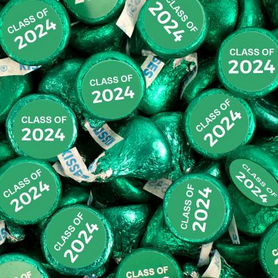 200 Pcs Green Graduation Candy Hershey's Kisses Milk Chocolate Class of 2024 (2lb, Approx. 200 Pcs)  - By Just Candy Image 1