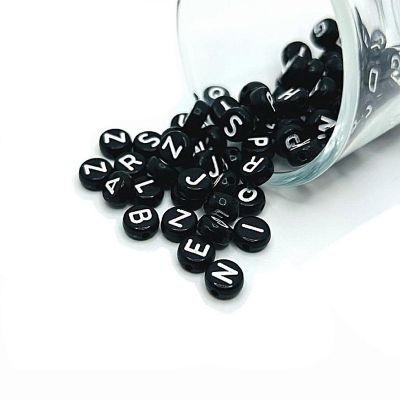 200 Pieces Black Alphabet Letter Beads Image 1