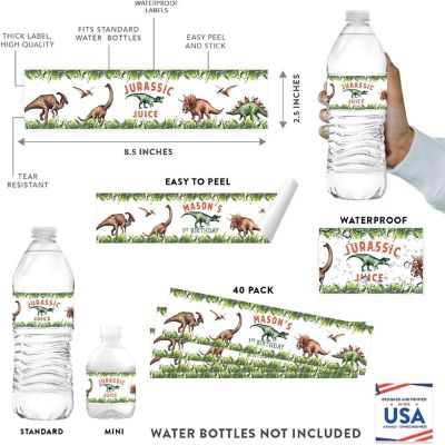 20Pcs Water Bottle Label Jurassic Juice Image 1