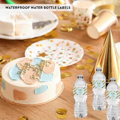 20PK Light Blue Gold Glitter Water Label Image 1