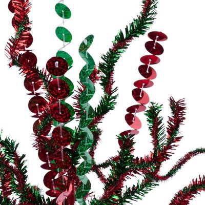 21" Sequin Tinsel Bush: Red/Green Image 2