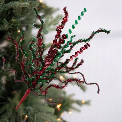 21" Sequin Tinsel Bush: Red/Green Image 3
