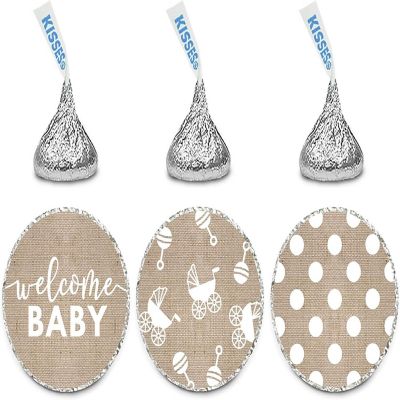 216 Burlap Welcome Baby Chocolate Labels Image 1