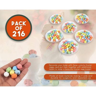 216-Pack Mini Colorful Foam Easter Eggs for DIY Crafts and Easter Decor (0.7 x 0.5 in) Image 2