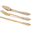 216 Pc. Shiny Metallic Gold Baroque Plastic Cutlery Set - Spoons, Forks and Knives (72 Guests) Image 1