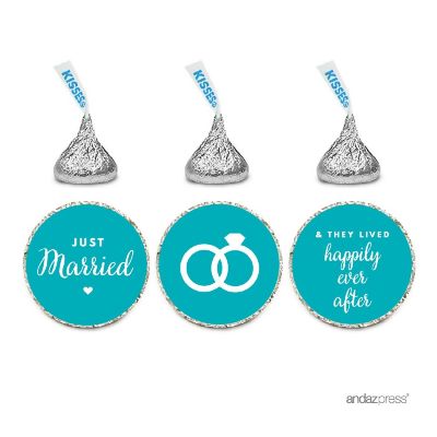 216PK Aqua Just Married Chocolate Labels Image 1