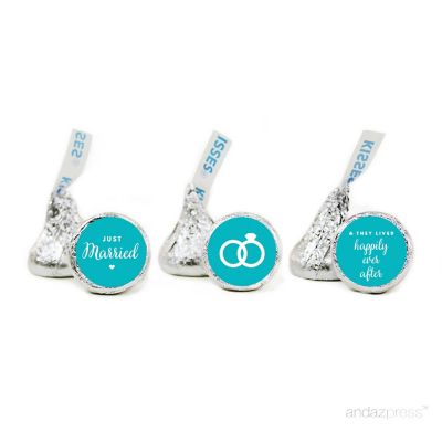 216PK Aqua Just Married Chocolate Labels Image 1