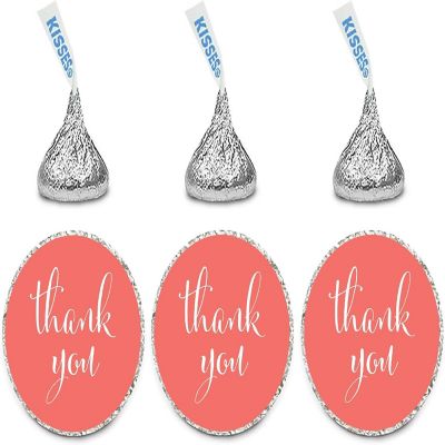 216PK Coral Deep Thank You Drop Labels Image 1