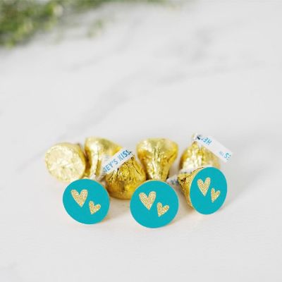 216PK Double Hearts Aqua Gold Labels Image 1