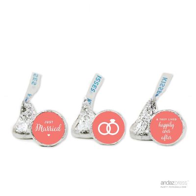 216PK Just Married Coral Chocolate Label Image 2