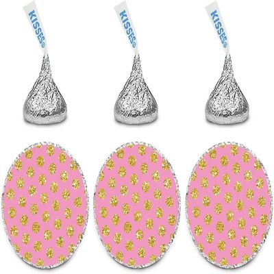 216PK Pink with Gold Dot Chocolate Label Image 1