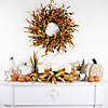 22" Autumn Harvest Triple Candle Holder with Artificial Fall Foliage Image 1