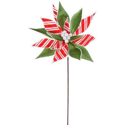 22" Stripe Poinsettia Stem: Red/Green Image 1