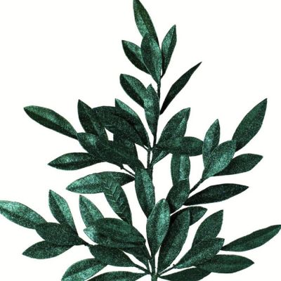 23" Glitter Bay Leaf Spray: Hunter Green Image 1