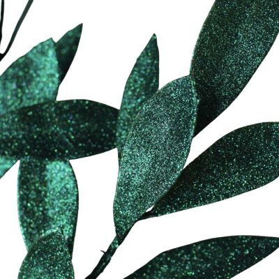 23" Glitter Bay Leaf Spray: Hunter Green Image 2