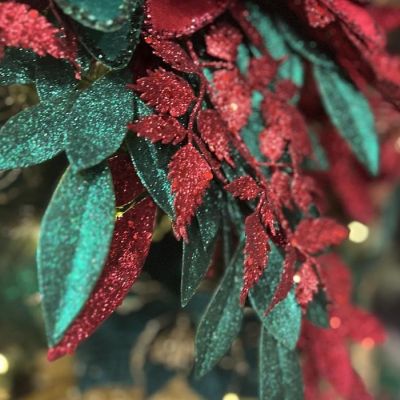 23" Glitter Bay Leaf Spray: Hunter Green Image 3