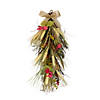 24" Autumn Harvest Wheat and Eucalyptus with Feathers Teardrop Swag - Unlit Image 1