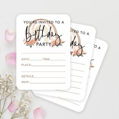 24 Boho Rainbow Birthday Invitations Image 1