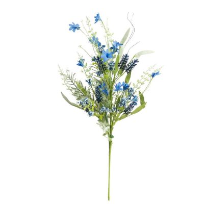 24" Fabric Flower, Leaf, Berry Spray: Two Tone Blue Image 1