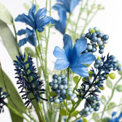 24" Fabric Flower, Leaf, Berry Spray: Two Tone Blue Image 1