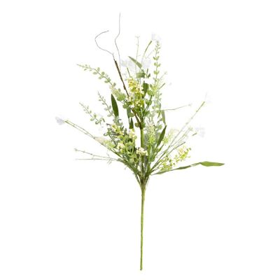 24" Fabric Flower, Leaf, Berry Spray: White Image 1