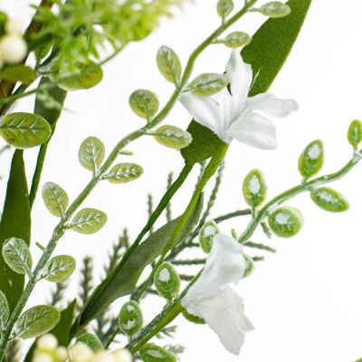 24" Fabric Flower, Leaf, Berry Spray: White Image 1