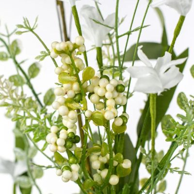24" Fabric Flower, Leaf, Berry Spray: White Image 2