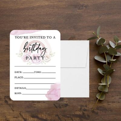 24 Floral Rainbow Birthday Invitations Image 1