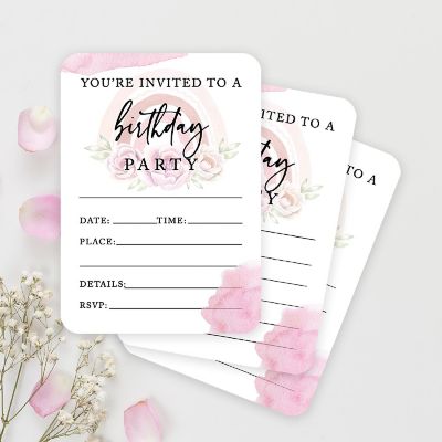 24 Floral Rainbow Birthday Invitations Image 1