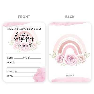 24 Floral Rainbow Birthday Invitations Image 3