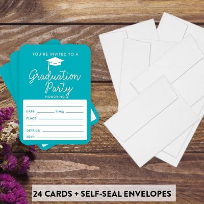 24 Graduation Invitations Aqua Turquoise Image 1