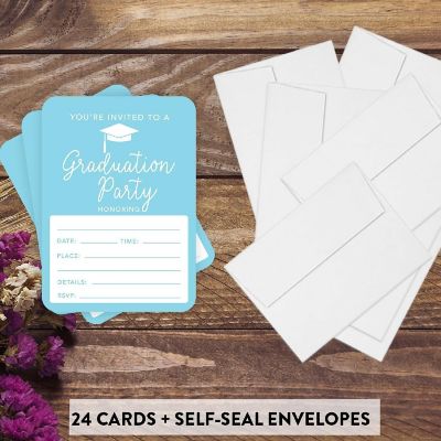 24 Graduation Invitations Baby Blue Image 1