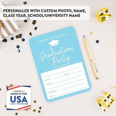 24 Graduation Invitations Baby Blue Image 1