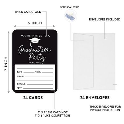 24 Graduation Invitations Black Image 1