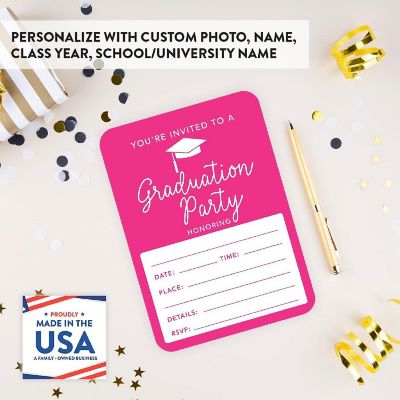 24 Graduation Invitations Fuchsia Image 1
