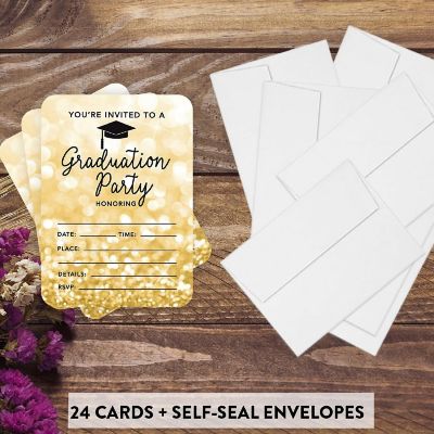 24 Graduation Invitations Gold Glitter Image 1
