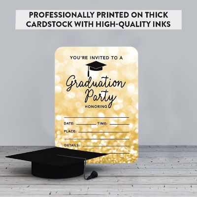 24 Graduation Invitations Gold Glitter Image 2