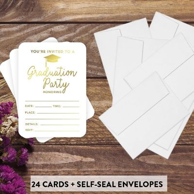 24 Graduation Invitations Metallic Gold Image 1