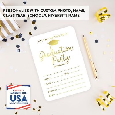 24 Graduation Invitations Metallic Gold Image 1