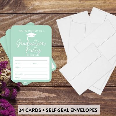 24 Graduation Invitations Mint Green Image 1
