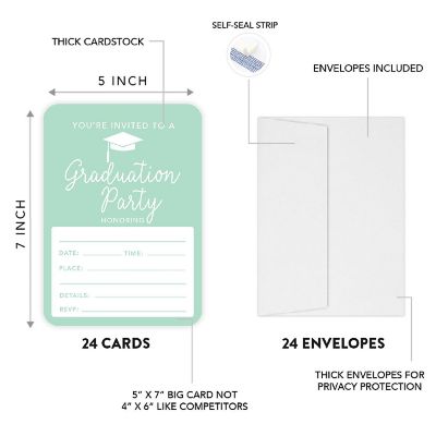 24 Graduation Invitations Mint Green Image 1