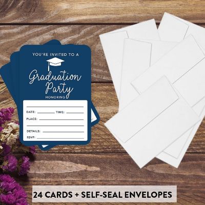 24 Graduation Invitations Navy Blue Image 1