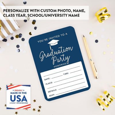 24 Graduation Invitations Navy Blue Image 1