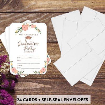 24 Graduation Invitations Peach Roses Image 1