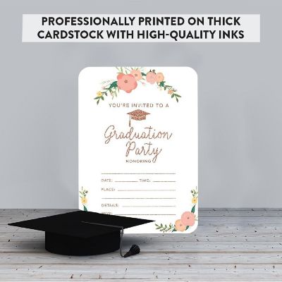 24 Graduation Invitations Peach Roses Image 2