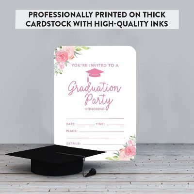 24 Graduation Invitations Pink Peach Roses Image 2
